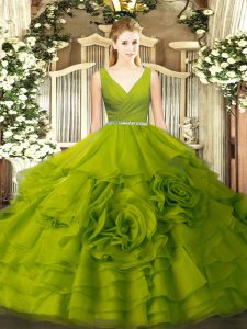 Simple Floor Length Ball Gowns Sleeveless Olive Green 15th Birthday Dress Zipper