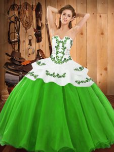 Floor Length Green 15th Birthday Dress Strapless Sleeveless Lace Up