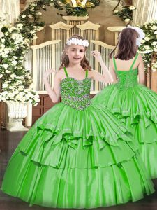 Admirable Straps Sleeveless Organza Winning Pageant Gowns Beading and Ruffled Layers Lace Up