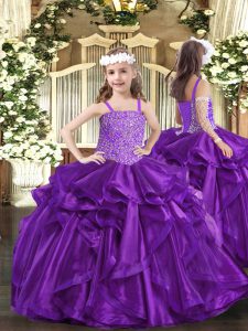 Sleeveless Beading and Ruffles Lace Up Kids Formal Wear
