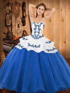 Dramatic Baby Blue Sweet 16 Quinceanera Dress Military Ball and Sweet 16 and Quinceanera with Embroidery Strapless Sleeveless Lace Up