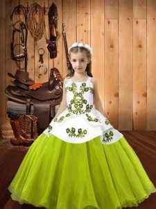 Classical Yellow Green Ball Gowns Straps Sleeveless Organza Floor Length Lace Up Embroidery Kids Pageant Dress