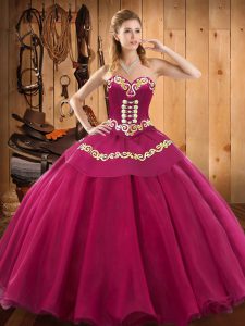 Exquisite Fuchsia Tulle Lace Up Sweetheart Sleeveless Floor Length Quinceanera Dresses Ruffles