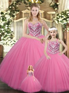 Fantastic Floor Length Rose Pink Quinceanera Dresses Sweetheart Sleeveless Lace Up