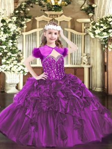 Organza Sleeveless Floor Length Kids Formal Wear and Beading and Ruffles