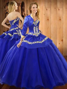 Blue Sleeveless Floor Length Ruffles Lace Up Quinceanera Dress