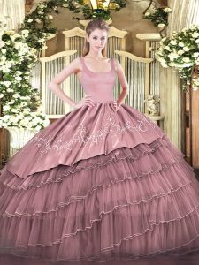 On Sale Ball Gowns 15th Birthday Dress Red Straps Organza Sleeveless Floor Length Zipper