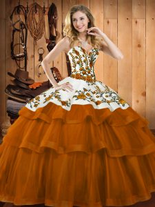 Sweetheart Sleeveless Organza Sweet 16 Quinceanera Dress Embroidery Sweep Train Lace Up