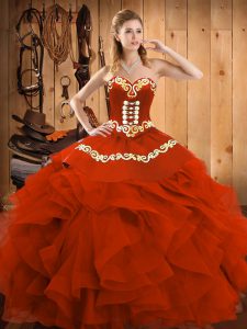 Elegant Ball Gowns Sweet 16 Quinceanera Dress Rust Red Sweetheart Satin and Organza Sleeveless Floor Length Lace Up