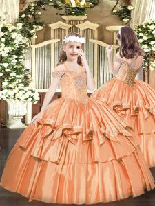 Off The Shoulder Sleeveless Organza Pageant Dress Wholesale Beading and Ruffled Layers Lace Up