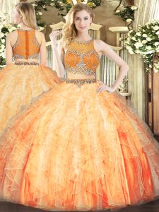 Fantastic Ball Gowns Sweet 16 Quinceanera Dress Orange Red Scoop Organza Sleeveless Floor Length Zipper