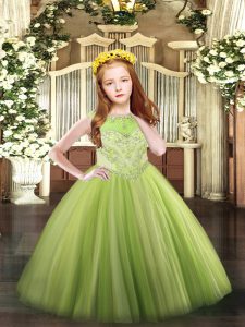 Cheap Beading Little Girls Pageant Dress Wholesale Yellow Green Zipper Sleeveless Floor Length