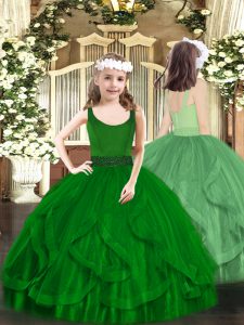 Ball Gowns Little Girl Pageant Dress Dark Green Scoop Tulle Sleeveless Floor Length Zipper