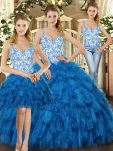Sleeveless Lace Up Floor Length Beading and Ruffles Ball Gown Prom Dress