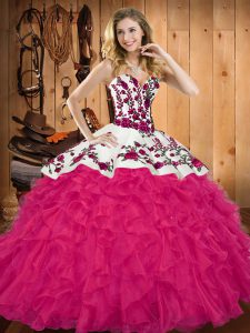 Pretty Sweetheart Sleeveless Lace Up Quinceanera Dress Hot Pink Tulle