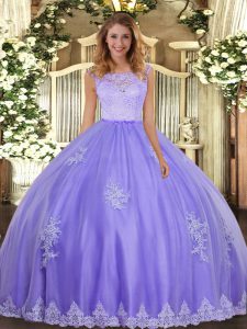Extravagant Lavender Scoop Clasp Handle Lace and Appliques Ball Gown Prom Dress Sleeveless