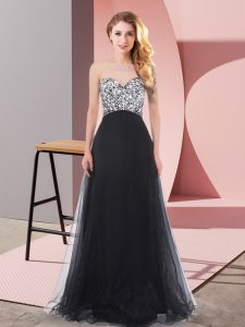 Black Quinceanera Dama Dress Prom and Party with Beading Sweetheart Sleeveless Lace Up