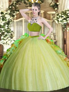 Sleeveless Beading and Ruffles Backless 15 Quinceanera Dress