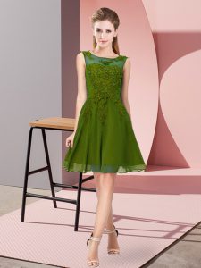 High Quality Sleeveless Knee Length Appliques Zipper Vestidos de Damas with Olive Green
