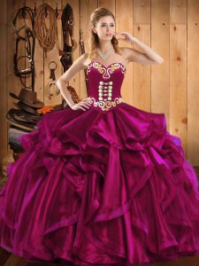 Stunning Floor Length Fuchsia Ball Gown Prom Dress Sweetheart Sleeveless Lace Up