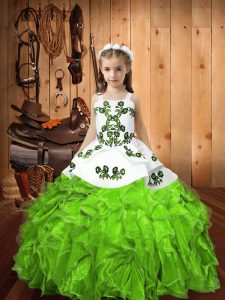 Perfect Ball Gowns Embroidery and Ruffles Pageant Dress for Womens Lace Up Organza Sleeveless Floor Length