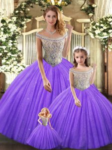 Beading Quinceanera Dress Eggplant Purple Lace Up Sleeveless Floor Length