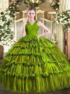 Floor Length Olive Green Quinceanera Dresses V-neck Sleeveless Zipper