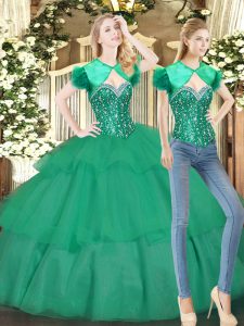 Tulle Sleeveless Floor Length Vestidos de Quinceanera and Beading and Ruffled Layers