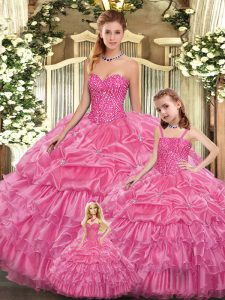 Floor Length Rose Pink Ball Gown Prom Dress Sweetheart Sleeveless Lace Up