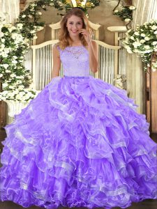 Exceptional Lavender Scoop Clasp Handle Lace and Ruffled Layers 15th Birthday Dress Sleeveless