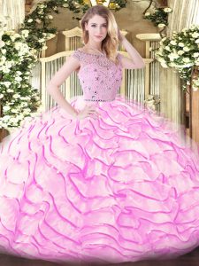 Extravagant Lilac Sweet 16 Dresses Bateau Sleeveless Sweep Train Zipper