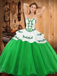 Green Satin and Organza Lace Up Quinceanera Gown Sleeveless Floor Length Embroidery