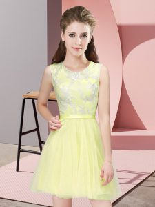Yellow Dama Dress for Quinceanera Prom and Party and Wedding Party with Lace Scoop Sleeveless Side Zipper