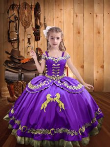 Sleeveless Floor Length Beading and Embroidery Lace Up Little Girls Pageant Dress Wholesale with Lavender
