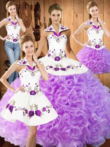Floor Length Lilac Quinceanera Dresses Halter Top Sleeveless Lace Up