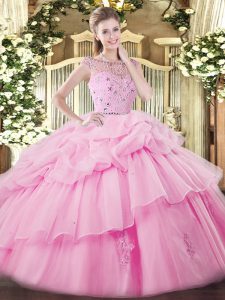 Floor Length Ball Gowns Sleeveless Rose Pink Sweet 16 Dress Zipper