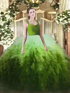 Amazing Organza Straps Sleeveless Zipper Ruffles 15 Quinceanera Dress in Multi-color