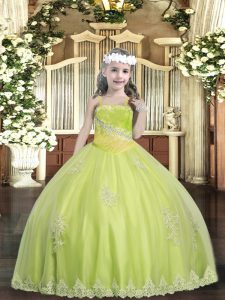 Straps Sleeveless Tulle Pageant Dress Wholesale Appliques and Sequins Lace Up