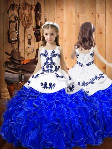 Floor Length Ball Gowns Sleeveless Royal Blue Kids Pageant Dress Lace Up