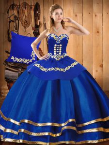 Floor Length Blue Quinceanera Dresses Sweetheart Sleeveless Lace Up
