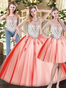 Spectacular Floor Length Red Ball Gown Prom Dress Scoop Sleeveless Zipper