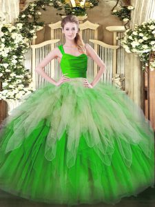 Multi-color Sleeveless Floor Length Lace and Ruffles Zipper Quinceanera Gown