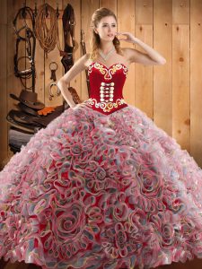 Sleeveless Sweep Train Lace Up With Train Embroidery Sweet 16 Quinceanera Dress