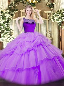 Lovely Sleeveless Zipper Floor Length Beading and Pick Ups Quince Ball Gowns