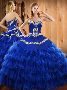 Sleeveless Embroidery and Ruffled Layers Lace Up Quinceanera Dress