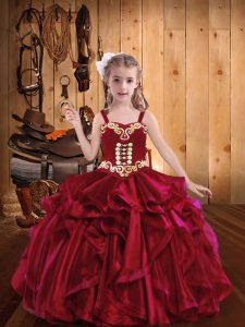 Top Selling Red Sleeveless Embroidery and Ruffles Floor Length Little Girl Pageant Dress