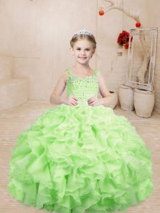 Yellow Green Straps Lace Up Beading and Ruffles Child Pageant Dress Sleeveless