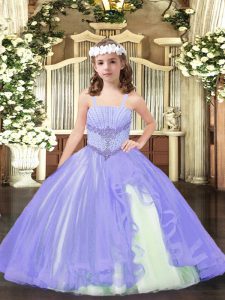 Cute Floor Length Ball Gowns Sleeveless Lavender Pageant Dress for Womens Lace Up