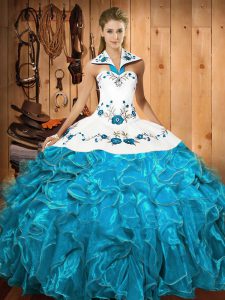 Eye-catching Sleeveless Lace Up Floor Length Embroidery and Ruffles 15th Birthday Dress