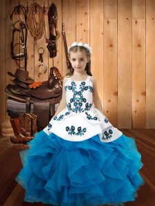 Floor Length Ball Gowns Sleeveless Baby Blue Custom Made Pageant Dress Lace Up
